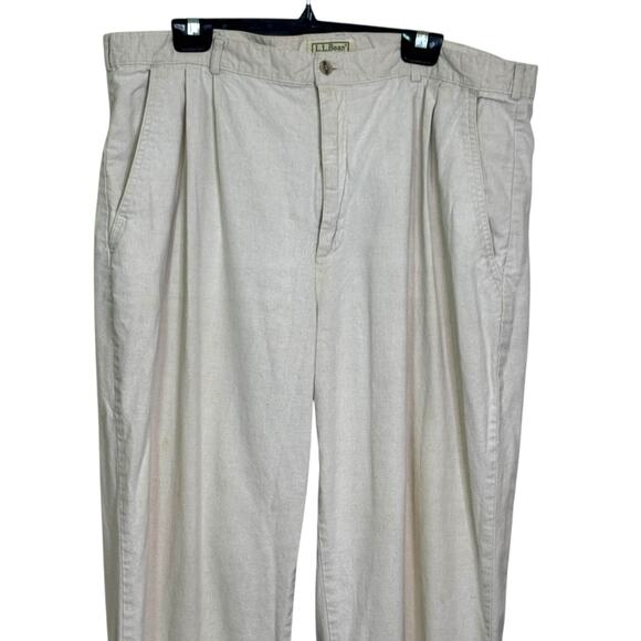 Vtg L.L. Bean Made in the USA Linen Cotton Blend Pants 40x33 Khaki E708 - Picture 2 of 6